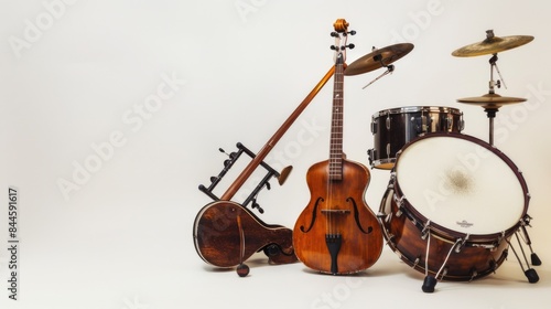 Classic Musical Instruments Ensemble: Violin, Guitar, and Drums