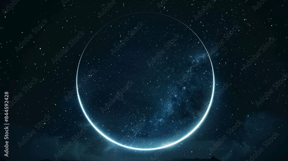 Obraz premium glowing neon round frame with starry sky Space theme
