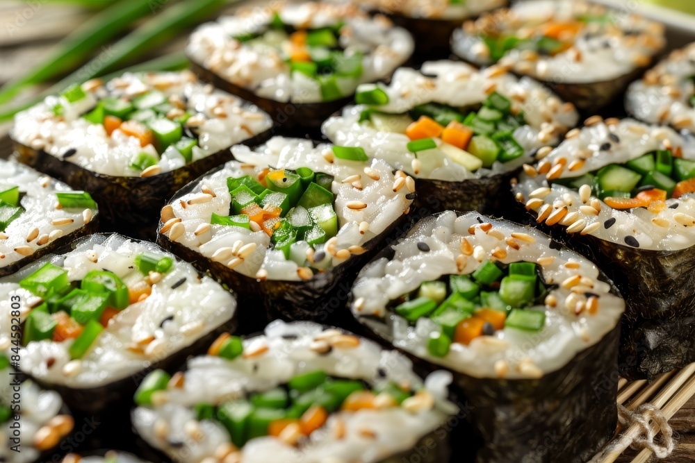 Fresh vegetable sushi rolls with seaweed on white background, vibrant and healthy, perfect for gourmet dining and culinary delight Fresh vegetable sushi rolls with seaweed on white background, vibrant and healthy, perfect for gourmet dining and culinary delight