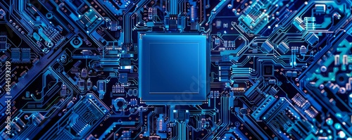 Top view of microchips representing futuristic technology. Information technology concept