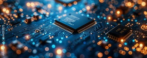 Close up of microchips representing futuristic technology. Information technology concept