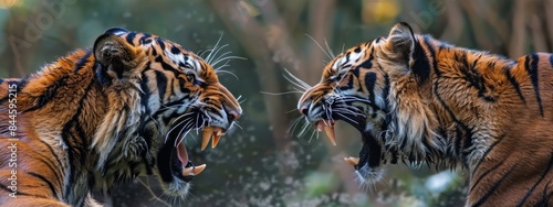 bengal tigers Fighting with nature background photo