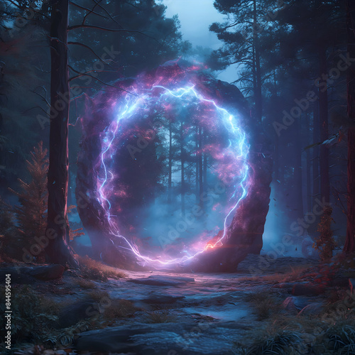 A mystical portal in the middle of a forest