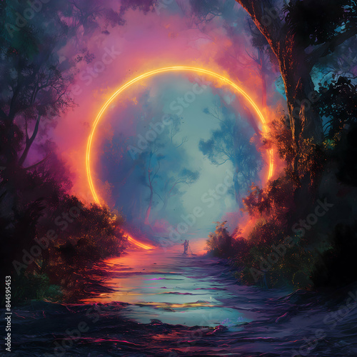 A mystical portal in the middle of a forest