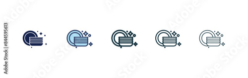 Icon of Stacked Plates for Kitchenware and Dining Themes in black filled and outlined style. © Gopal