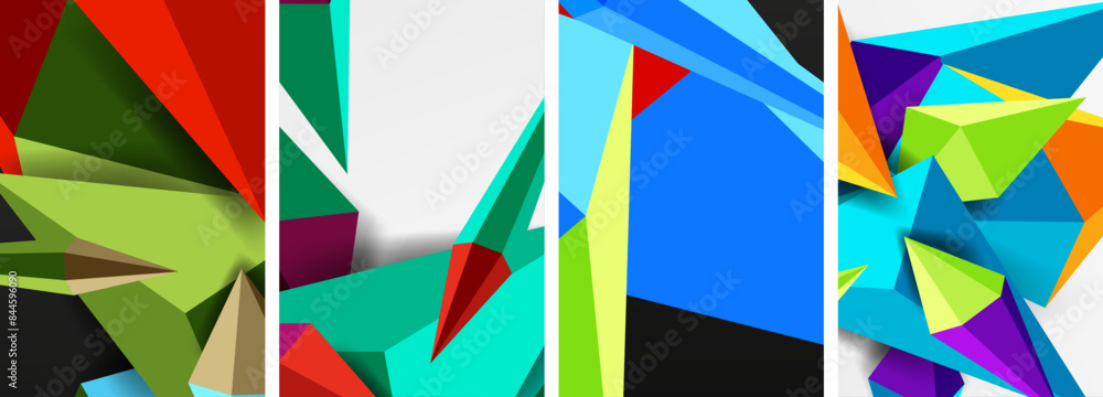 Mosaic triangles poster geometric abstract background set Mosaic triangles poster geometric abstract background set