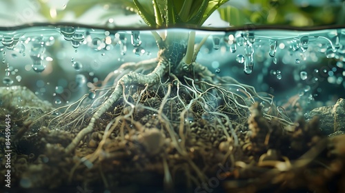  A mesmerizing visualization of a plant's intricate root system architecture, showcasing the branching patterns of primary, secondary, and tertiary roots, along with delicate root hairs photo