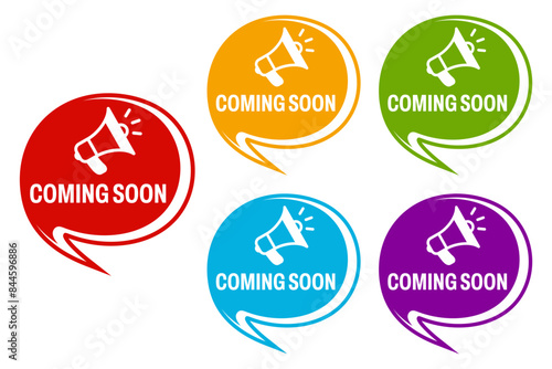 set coming soon icon. megaphone reminder sign design vector illustration
