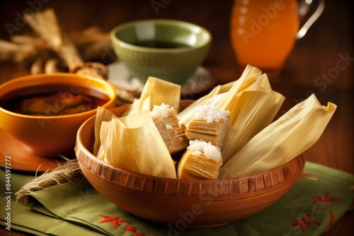 Succulent Sweet tamales bowl. Traditional diet corn food nutrition. Generate Ai