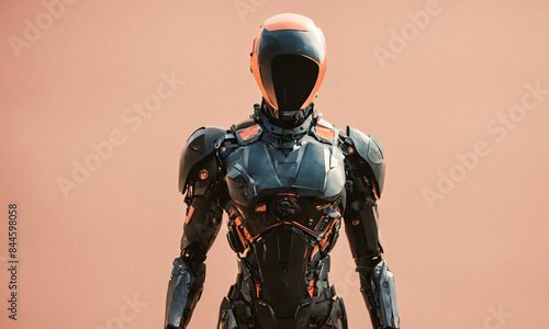 AI Robotics Presentation, Advanced Humanoid Robot in Black Armor, Futuristic, Technology, Artificial Intelligence, Robotics, Innovation, Cybernetic, High-Tech, Engineering