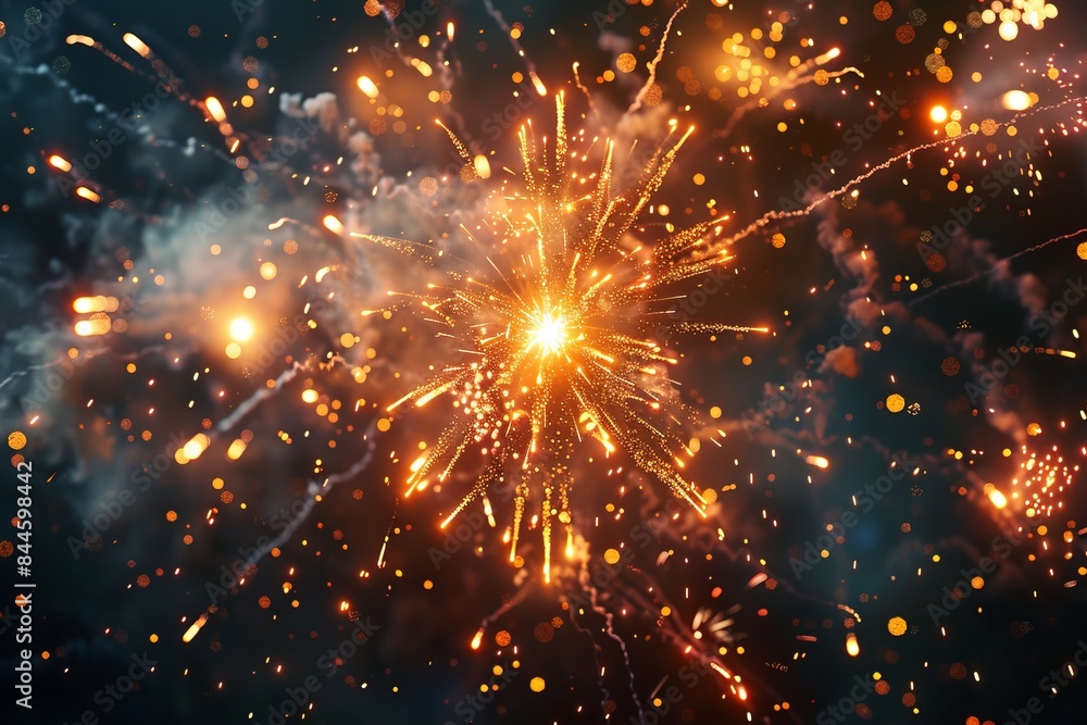 Fototapeta premium Vibrant explosion of colorful fireworks in the night sky, celebrating festive occasions with sparks and lights.