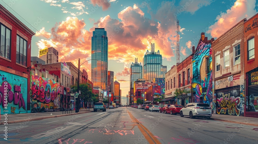 Generate an image that encapsulates downtown's artistic vibe Generate an image that encapsulates downtown's artistic vibe