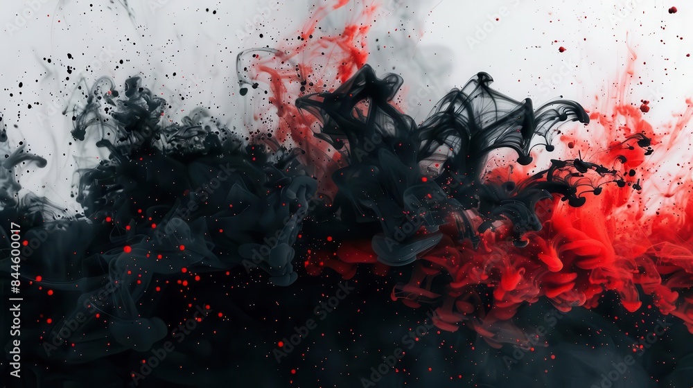 abstract red ink explosion with black smoke and splatter on white background digital wallpaper abstract red ink explosion with black smoke and splatter on white background digital wallpaper
