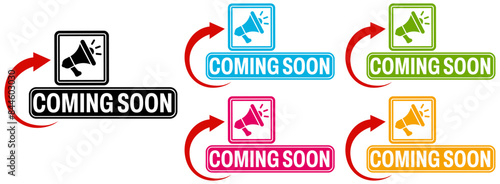 set coming soon icon label. upcoming product sign symbol design vector illustration