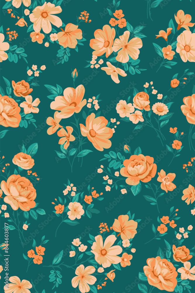 Seamless spring vector pattern with floral motif for dress fabric Seamless spring vector pattern with floral motif for dress fabric