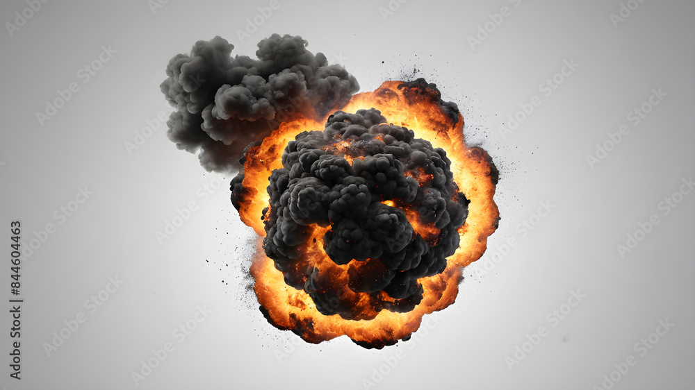 Obraz premium Fireball with black smoke , flame ball. Huge, extremely hot explosion with sparks and hot smoke.