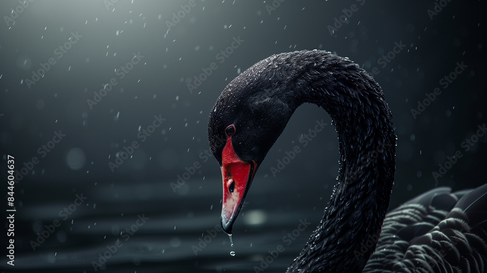 Fototapeta premium Graceful black swan on the water, beautiful lighting.