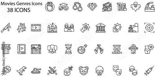 Set of movies genres icons. Line art style icons bundle. vector illustration
