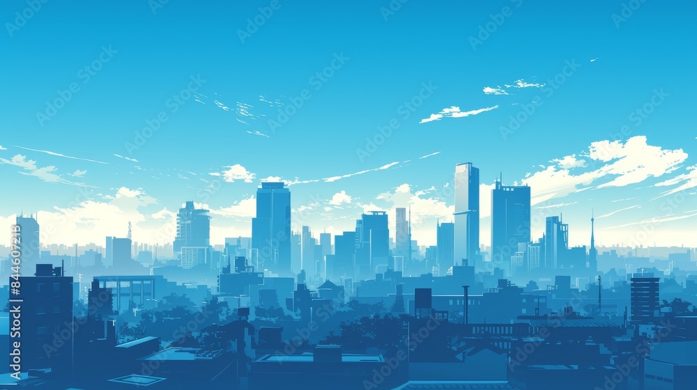 Naklejka premium Blue City Skyline