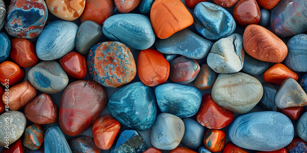 Overhead shot of the beach full of colored stones with dark background Overhead shot of the beach full of colored stones with dark background