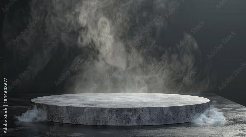 gray concrete platform podium with smoke on dark background 3d render gray concrete platform podium with smoke on dark background 3d render
