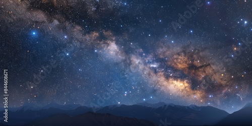 Panoramic view of the night sky filled with constellations, perfect for stargazing and astronomy enthusiasts.