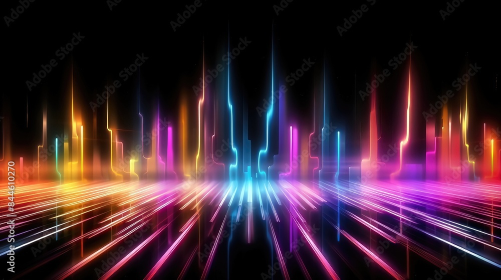 An abstract digital backdrop featuring luminous light streaks and vibrant hues, evoking a dynamic ambiance. This digital artwork showcases neon colors and futuristic elements, suitable for design An abstract digital backdrop featuring luminous light streaks and vibrant hues, evoking a dynamic ambiance. This digital artwork showcases neon colors and futuristic elements, suitable for design