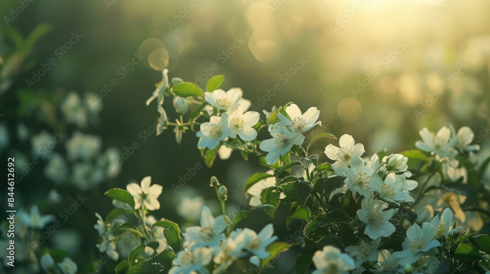 Morning sees blooming of lovely white flowers Morning sees blooming of lovely white flowers