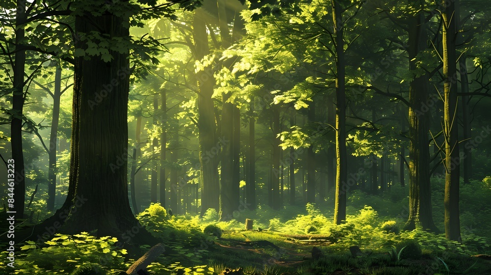 Fototapeta premium Create a detailed illustration comparing the canopy heights of different forest ecosystems, from towering rainforests to sparse woodlands, showcasing the vertical diversity and ecological significance
