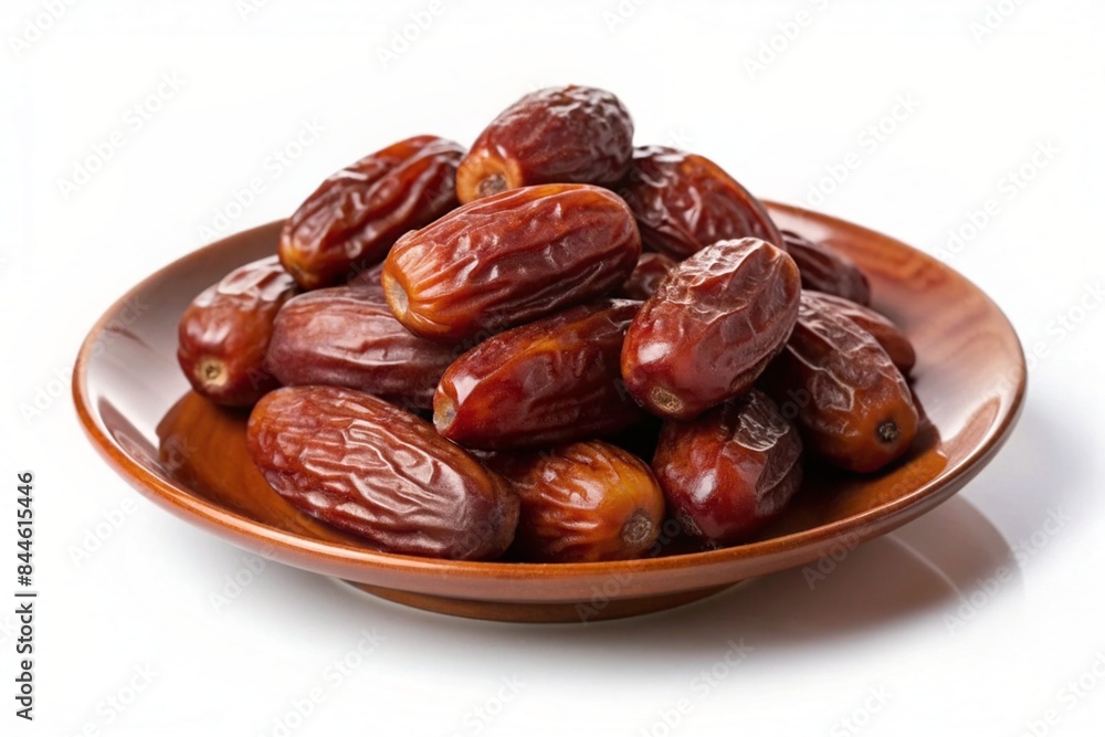 Plate with dried dates for Ramadan on white background
Plate with dried dates for Ramadan on white background
