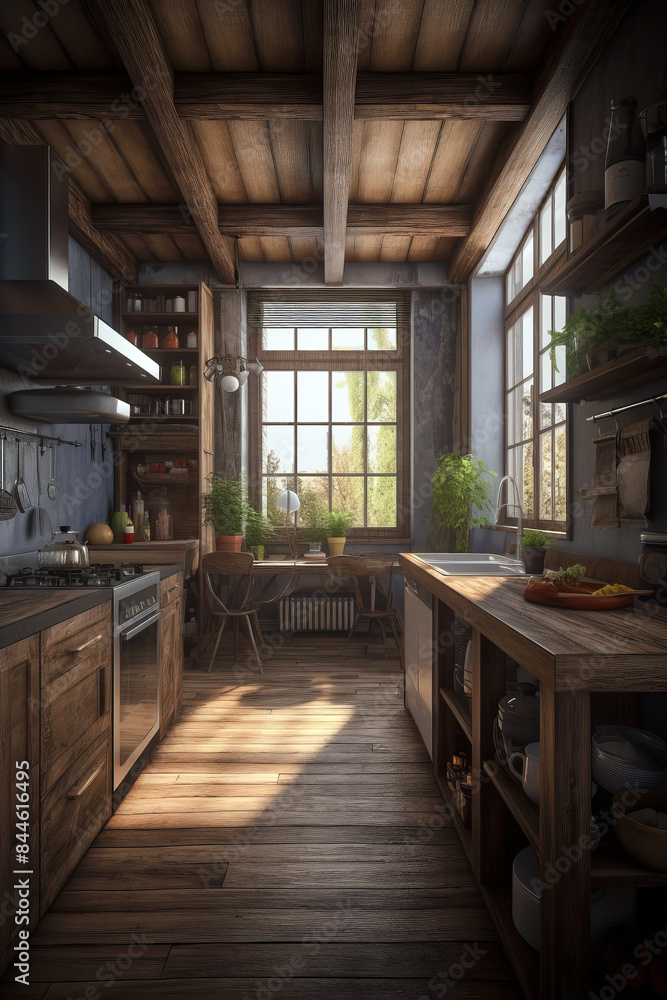 Interior of kitchen in a house in Rustic style. Interior of kitchen in a house in Rustic style.