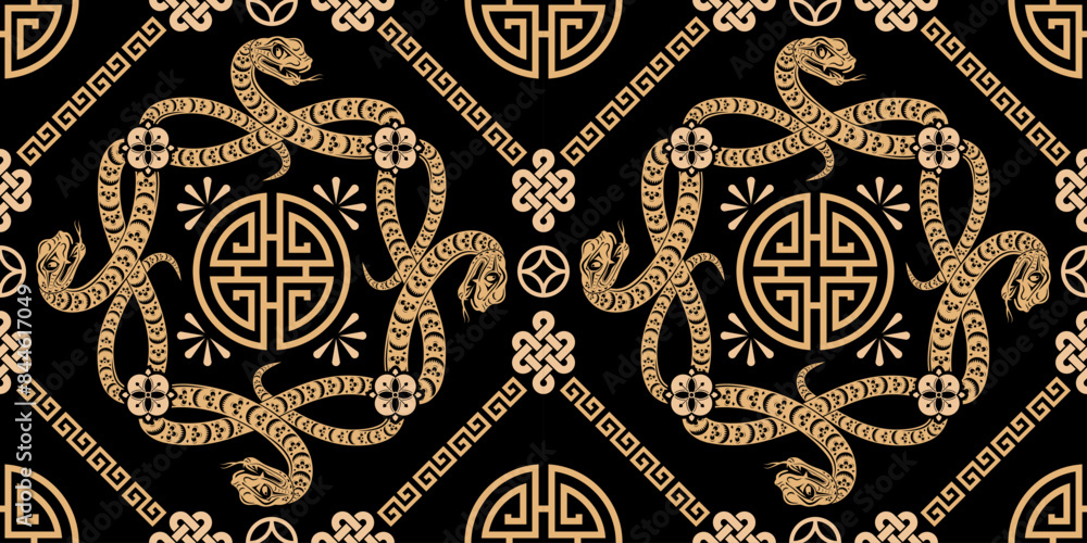 Seamless pattern happy chinese new year 2025 the snake zodiac sign with asian elements paper cut style on color background. ( Translation : happy new year 2024 year of the snake )
Seamless pattern happy chinese new year 2025 the snake zodiac sign with asian elements paper cut style on color background. ( Translation : happy new year 2024 year of the snake )