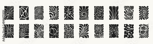 Wall art print set. Abstract Matisse, minimalist style, floral, botanical wall decor. Poster, postcard, cover, banner design