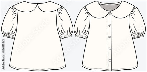 PETER PAN COLLAR WOVEN TOP WITH PUFF SLEEVES DETAIL DESIGNED FOR TODDLER GIRL AND KID GIRL IN VECTOR