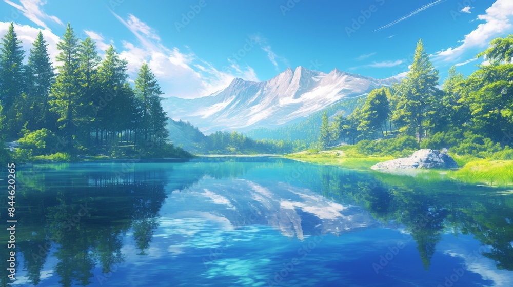Naklejka premium Tranquil Mountain Lake Scene