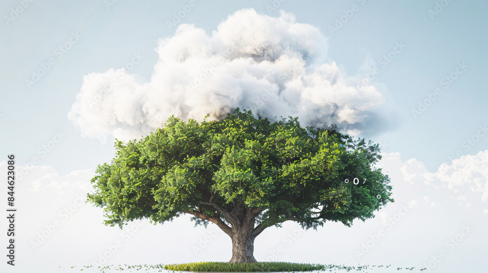 A picture showing a large tree with a cloud labeled CO2 floating above it against a white background, emphasizing the importance of Environment Day. A picture showing a large tree with a cloud labeled CO2 floating above it against a white background, emphasizing the importance of Environment Day.