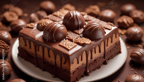 Chocolate Cake with Chocolate Truffles on a Plate