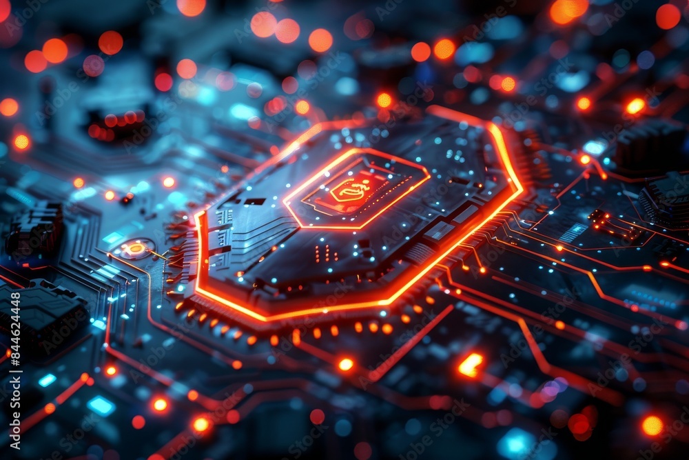 A high-tech digital shield glowing in neon red and pink, representing cybersecurity and protection in a digital landscape A high-tech digital shield glowing in neon red and pink, representing cybersecurity and protection in a digital landscape