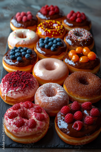 Wallpaper Mural A row of donuts with various toppings including raspberries and blueberries Torontodigital.ca