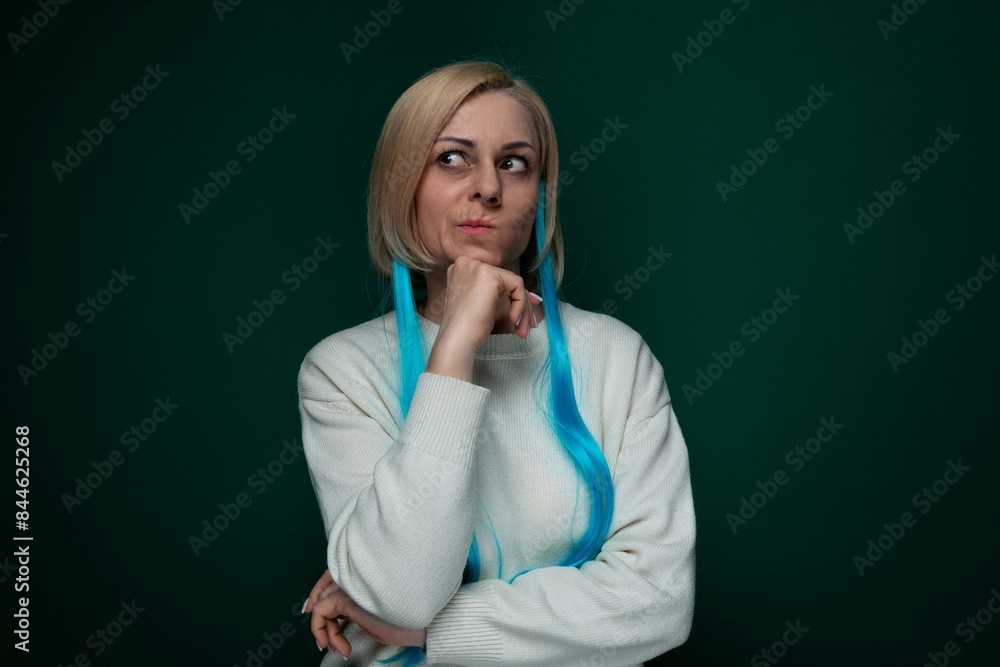 Woman With Blue Hair Posing for Picture Woman With Blue Hair Posing for Picture