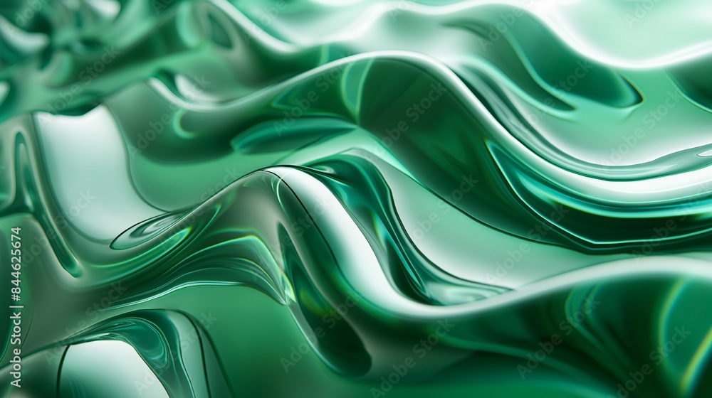 Obraz premium Green liquid glass abstract wave background