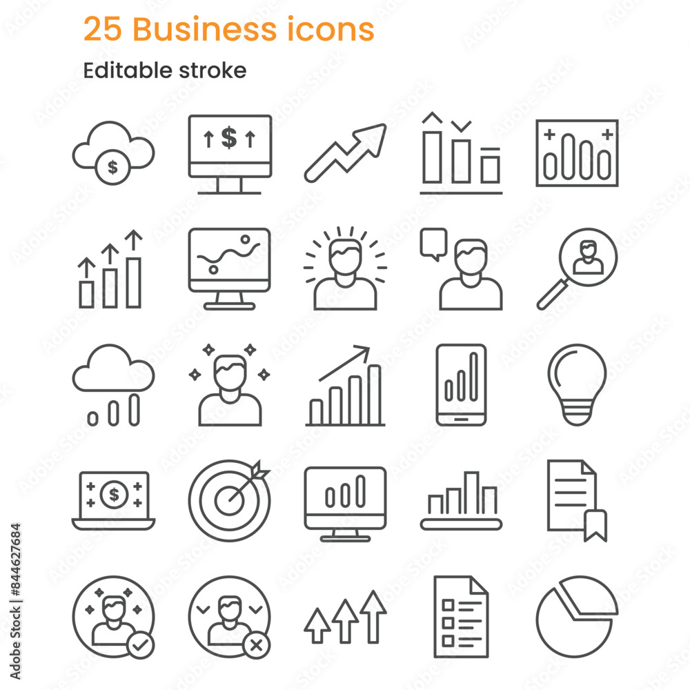 Sleek and Minimalist 25 Thin Line Business Icons Set Sleek and Minimalist 25 Thin Line Business Icons Set