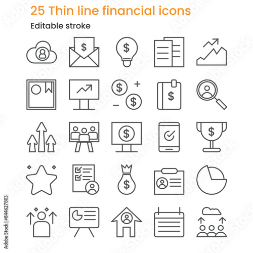 Minimalist 25 Thin Line Financial Icons