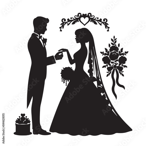 vector silhouette black wedding in white background
