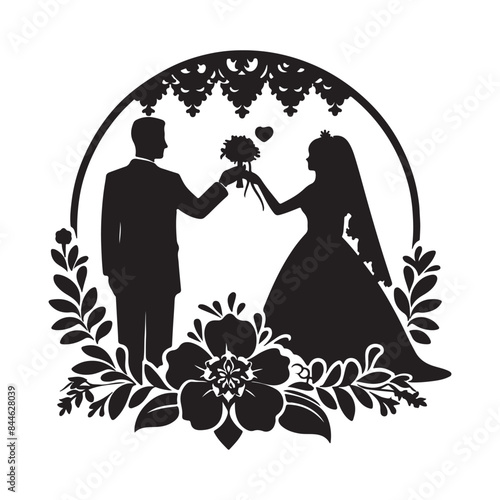 vector silhouette black wedding in white background