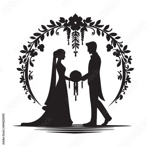 vector silhouette black wedding in white background