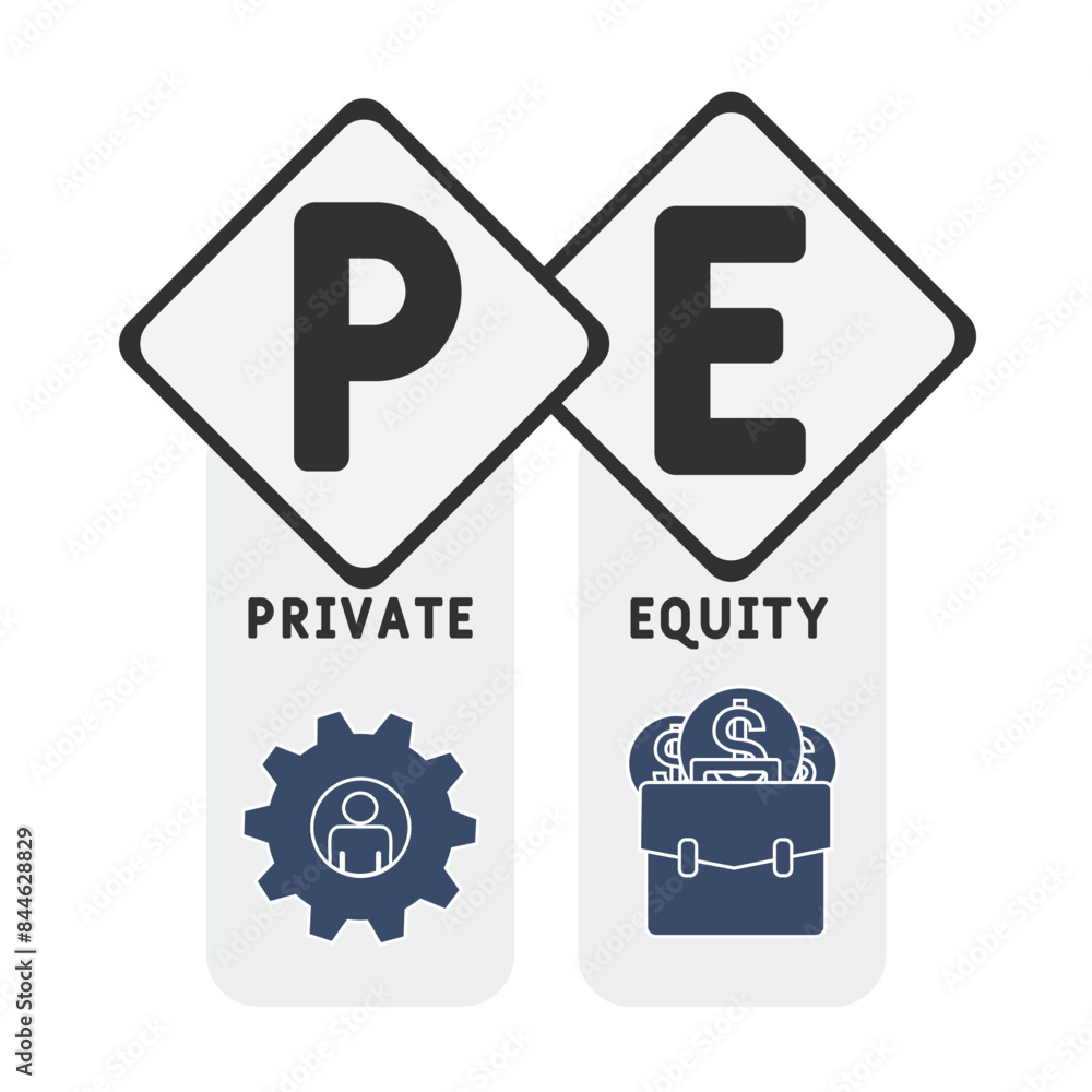 PE - Private Equity acronym. business concept background. vector illustration concept with keywords and icons. lettering illustration with icons for web banner, flyer PE - Private Equity acronym. business concept background. vector illustration concept with keywords and icons. lettering illustration with icons for web banner, flyer