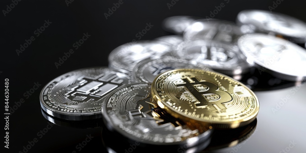 Close-up of cryptocurrency coins, perfect for financial and technology photography. Close-up of cryptocurrency coins, perfect for financial and technology photography.