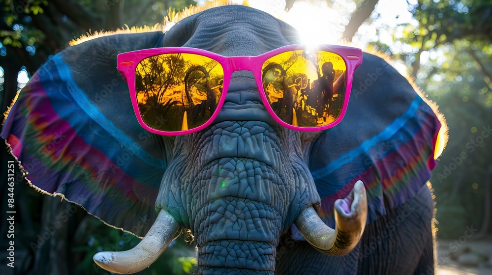 Beautiful and colored animals with glasses elephant