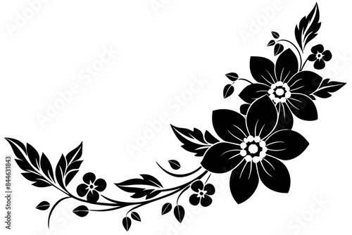 Floral corner design silhouette vector illustration